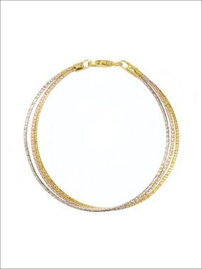 925 Sterling Silver Tri-color Stackable Bracelet 7.5 in Diamond-Cut Link Chain